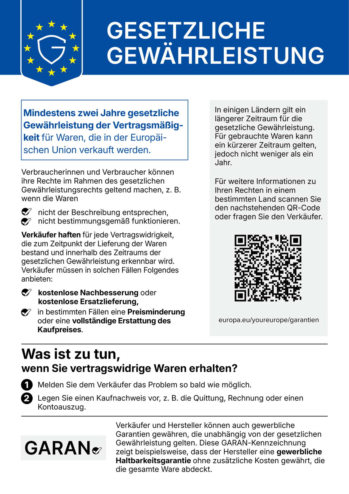 EU Flyer zur gesetzlichen Gewährleistung